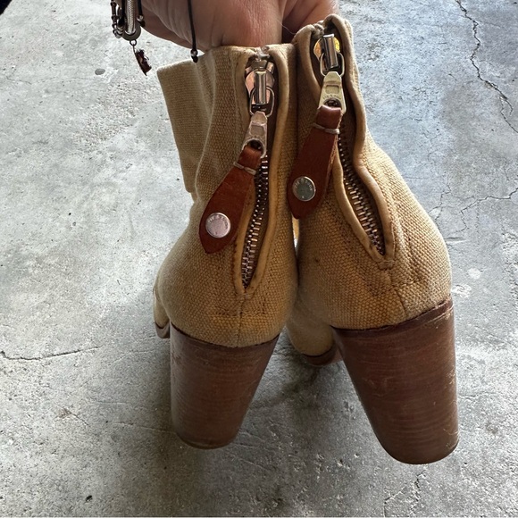 rag & bone Anthro Newbury tan canvas stacked heel ankle booties women’s 40 / 9.5 - Picture 5 of 8